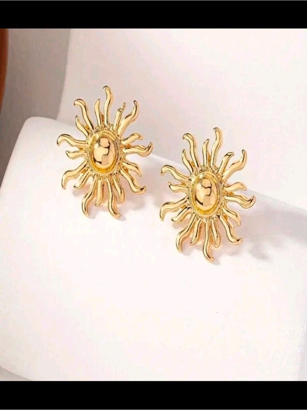 Gold Sunburst Stud Earrings - Picture 4 of 6